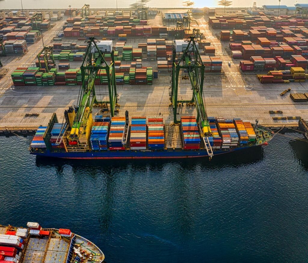 Aerial shot of colorful shipping containers at North Jakarta